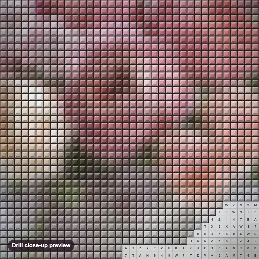 Close-up preview of the Vase Full of Roses diamond painting with square 5D drills and printed canvas symbols