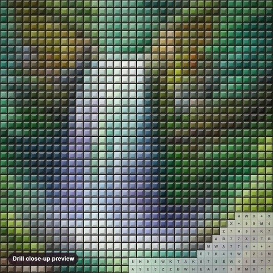 Close-up preview of the Verdant Haven diamond painting with square 5D drills and printed canvas symbols