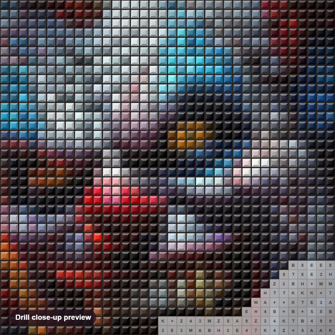 Close-up preview of the Vibrant Comic Fantasy Evil Clown diamond painting with square 5D drills and printed canvas symbols