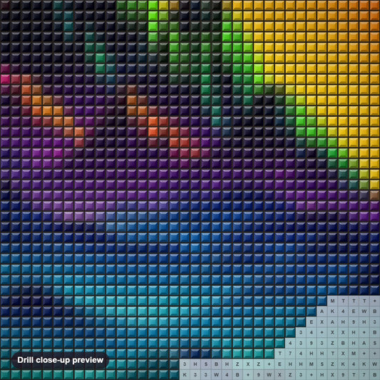 Close-up preview of the Vibrant Peaks in Living Color diamond painting with square 5D drills and printed canvas symbols