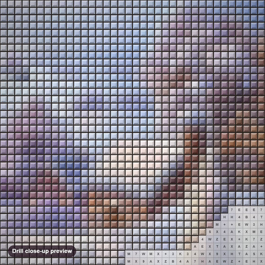 Close-up preview of the Village under Snow diamond painting with square 5D drills and printed canvas symbols