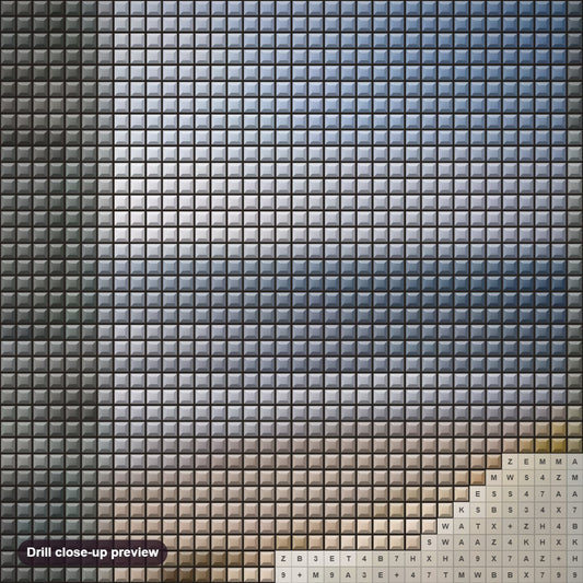 Close-up preview of the Vintage Doorway to Beach diamond painting with square 5D drills and printed canvas symbols