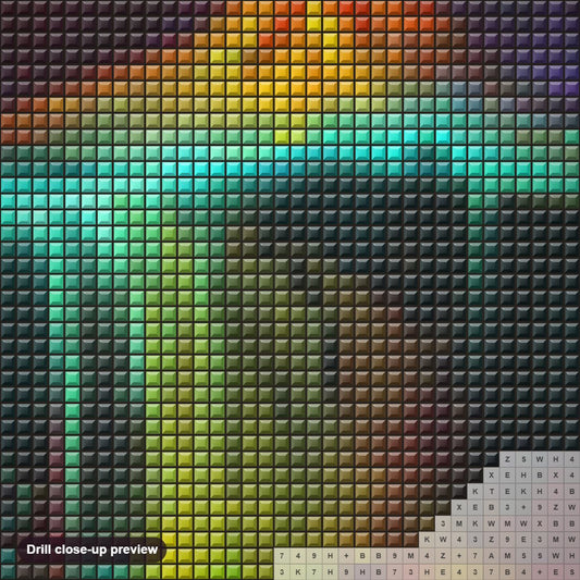 Close-up preview of the Volcano art diamond painting with square 5D drills and printed canvas symbols