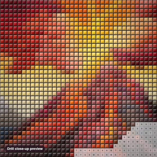 Close-up preview of the Volcano Exploding diamond painting with square 5D drills and printed canvas symbols