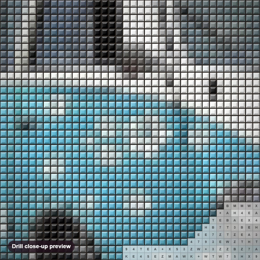Close-up preview of the Volkswagen Type 2 mini bus & Surfboard diamond painting with square 5D drills and printed canvas symbols