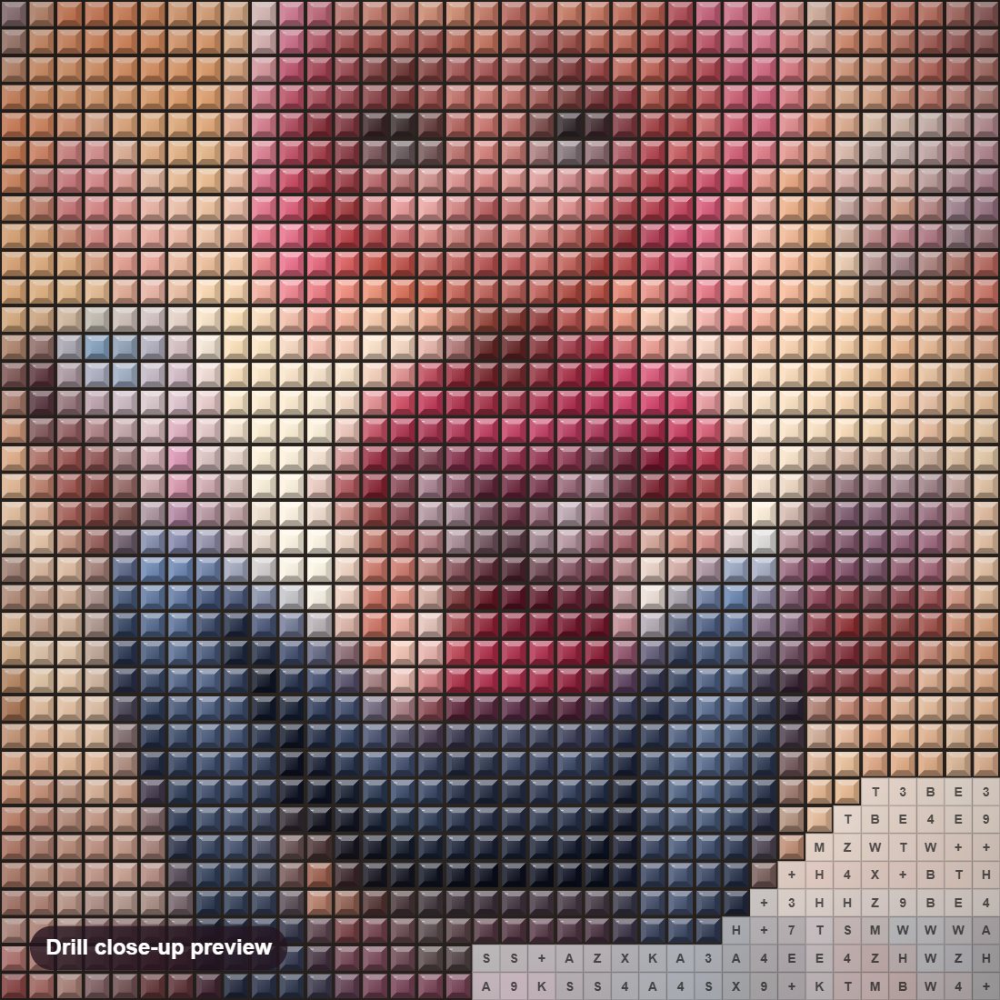 Close-up preview of the Wanna Play With Me? diamond painting with square 5D drills and printed canvas symbols