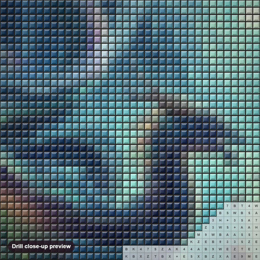 Close-up preview of the Water Dragons diamond painting with square 5D drills and printed canvas symbols