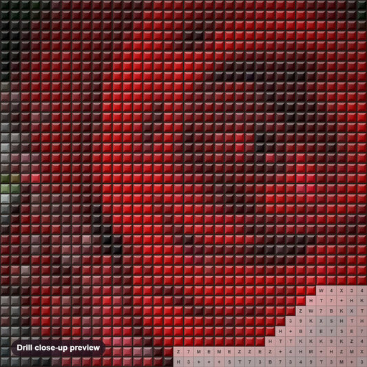 Close-up preview of the Water Splashing on Red Rose diamond painting with square 5D drills and printed canvas symbols