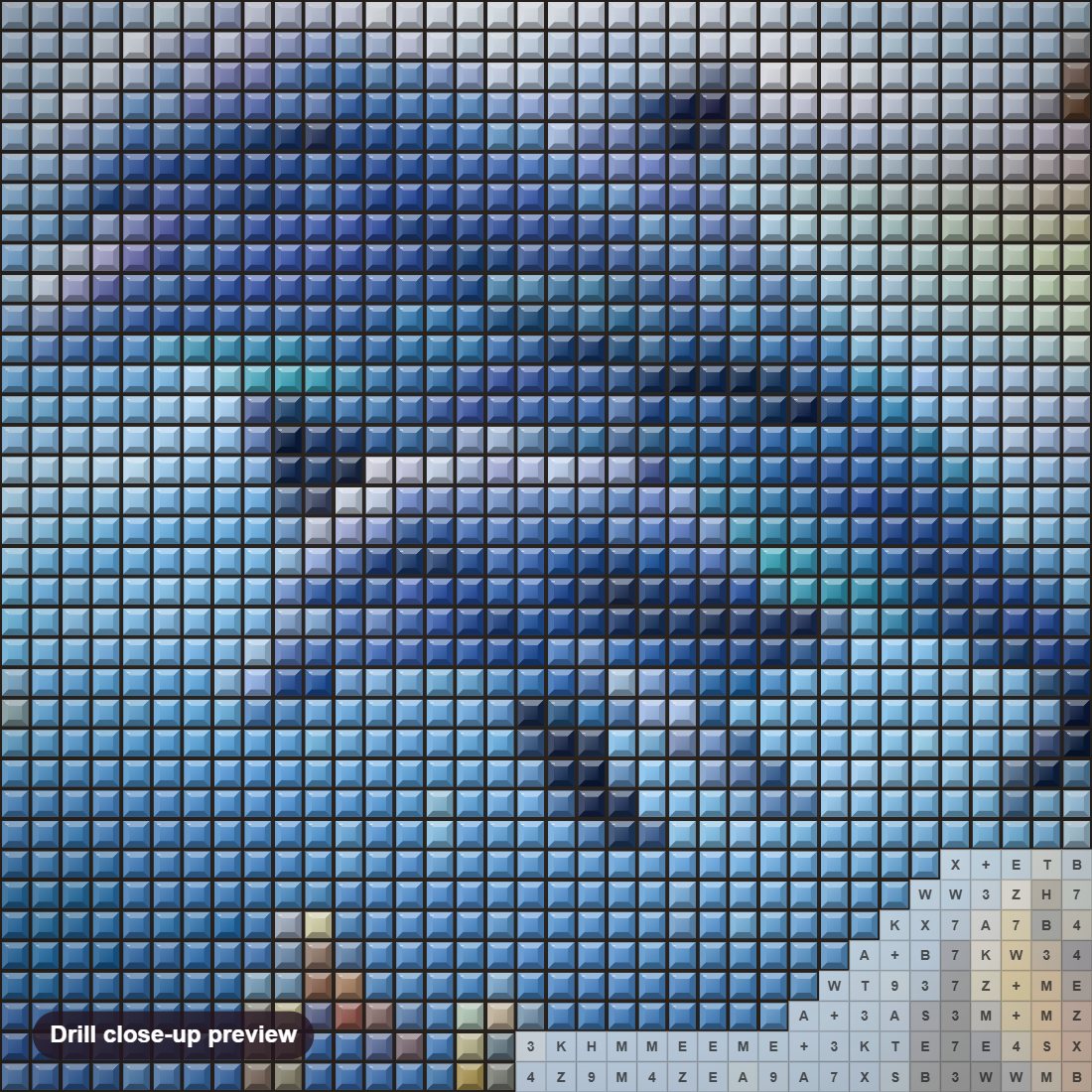 Close-up preview of the Water World diamond painting with square 5D drills and printed canvas symbols