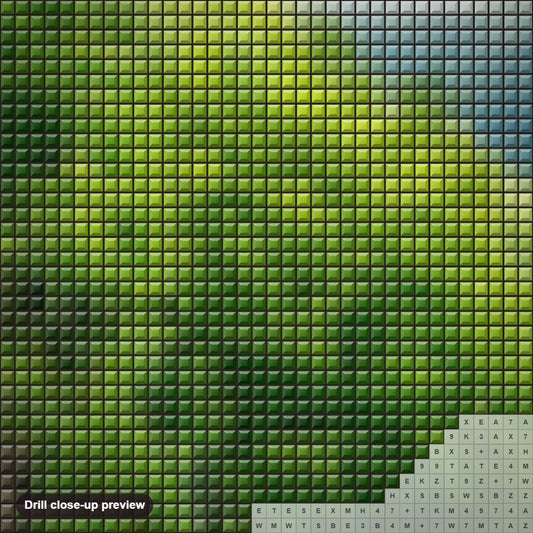 Close-up preview of the Waterfall Beauty diamond painting with square 5D drills and printed canvas symbols