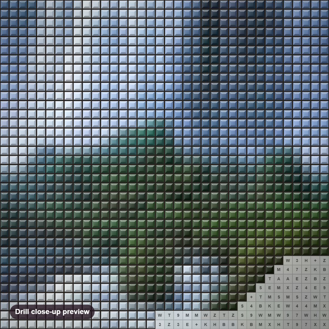 Close-up preview of the Waterfall Scenic Beauty diamond painting with square 5D drills and printed canvas symbols