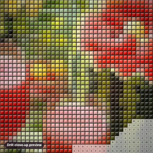 Close-up preview of the Watermelon & Juice diamond painting with square 5D drills and printed canvas symbols
