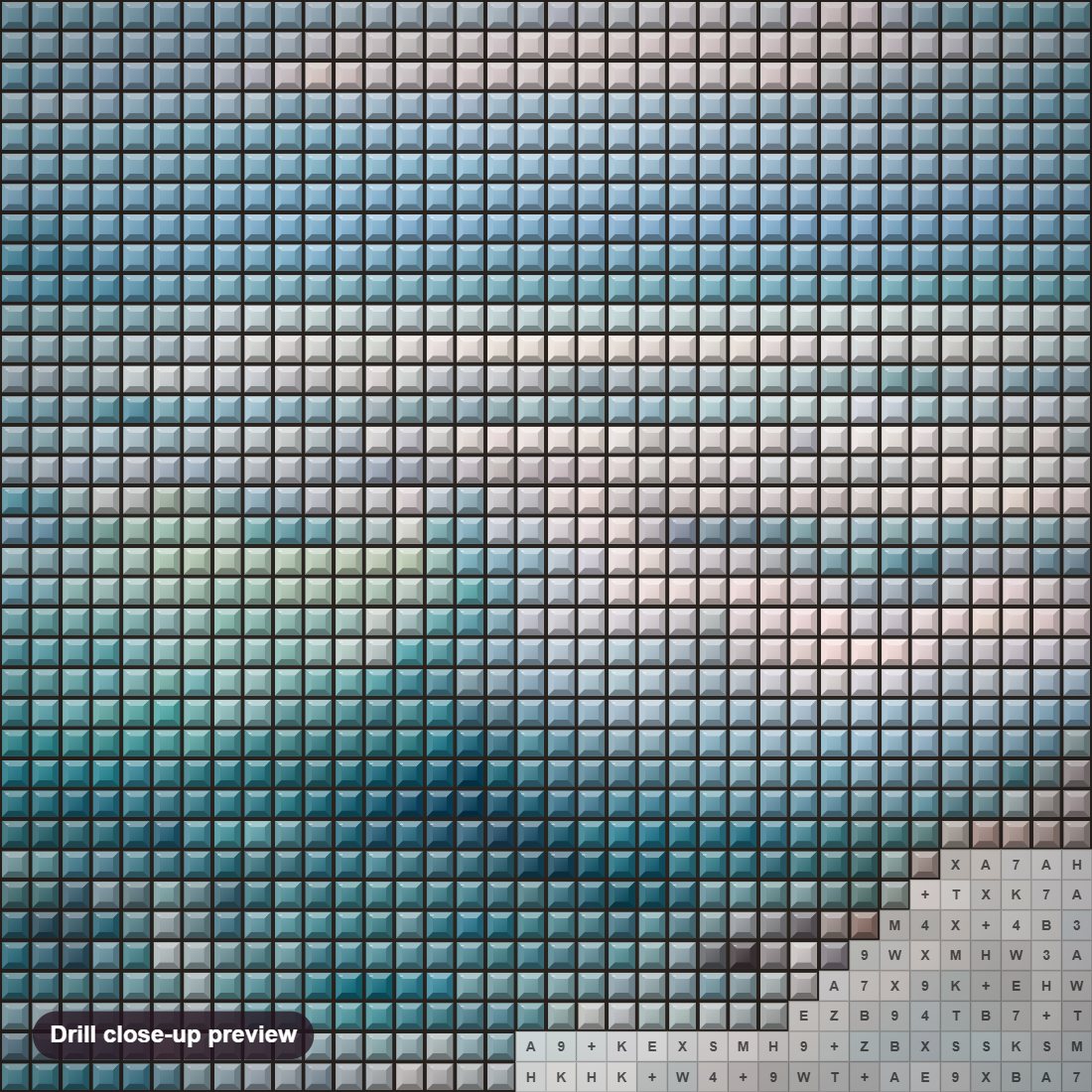 Close-up preview of the Waves Crashing on Rocks diamond painting with square 5D drills and printed canvas symbols