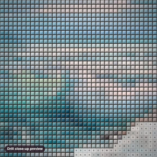 Close-up preview of the Waves Crashing on Rocks diamond painting with square 5D drills and printed canvas symbols
