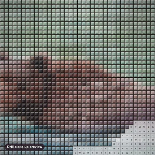 Close-up preview of the Wet n' Wild diamond painting with square 5D drills and printed canvas symbols