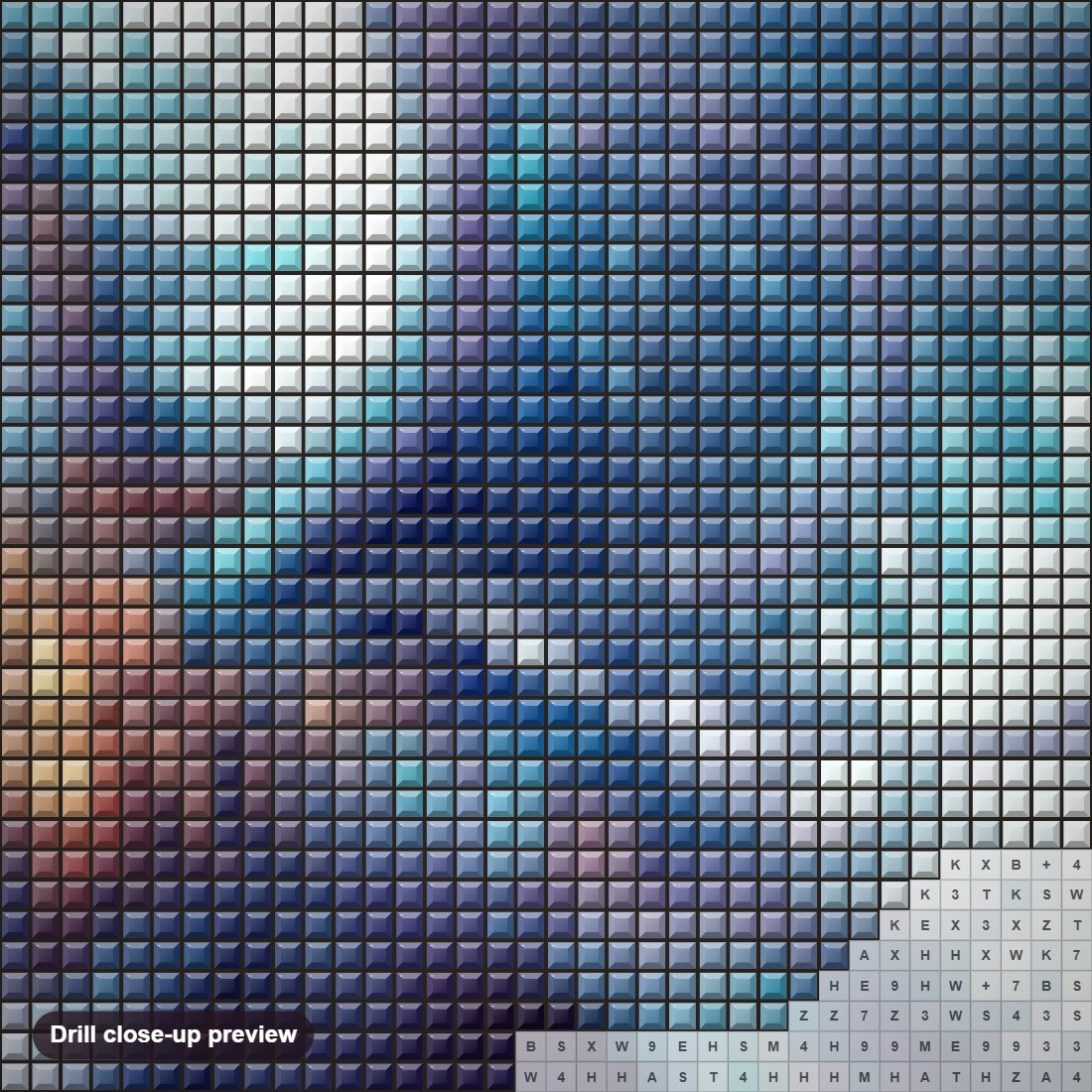 Close-up preview of the Whimsical Dragon diamond painting with square 5D drills and printed canvas symbols