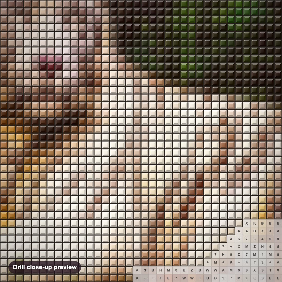 Close-up preview of the White Beast diamond painting with square 5D drills and printed canvas symbols