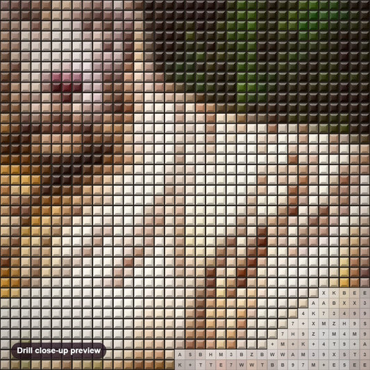 Close-up preview of the White Beast diamond painting with square 5D drills and printed canvas symbols