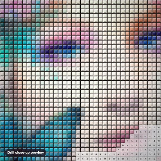 Close-up preview of the White Beauty diamond painting with square 5D drills and printed canvas symbols