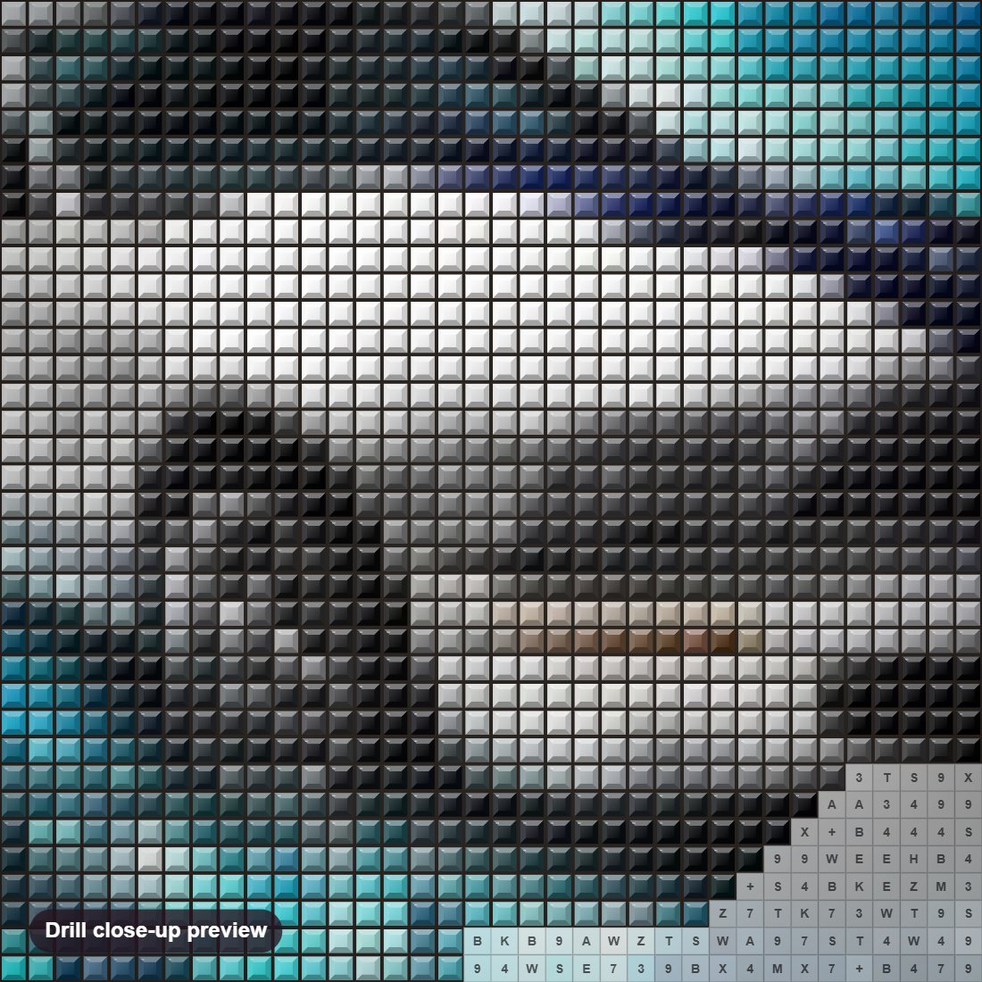 Close-up preview of the White & Blue Shelby mustang diamond painting with square 5D drills and printed canvas symbols