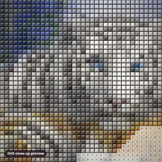 Close-up preview of the White & Brown Tigers diamond painting with square 5D drills and printed canvas symbols