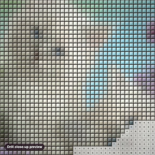 Close-up preview of the White Cats with Blue Eyes diamond painting with square 5D drills and printed canvas symbols