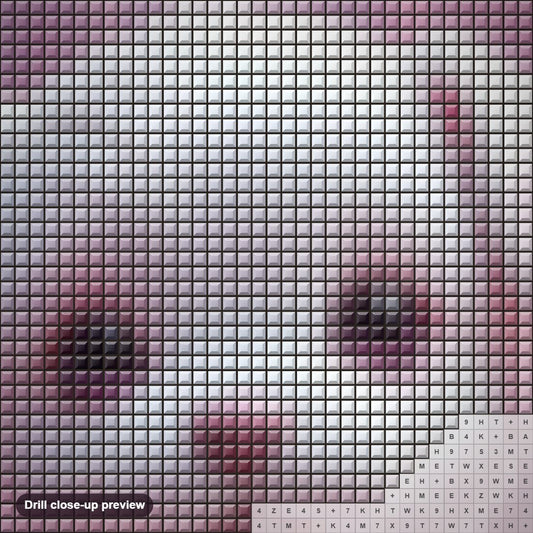 Close-up preview of the White Dog's Unique Pink Heart Trinket diamond painting with square 5D drills and printed canvas symbols