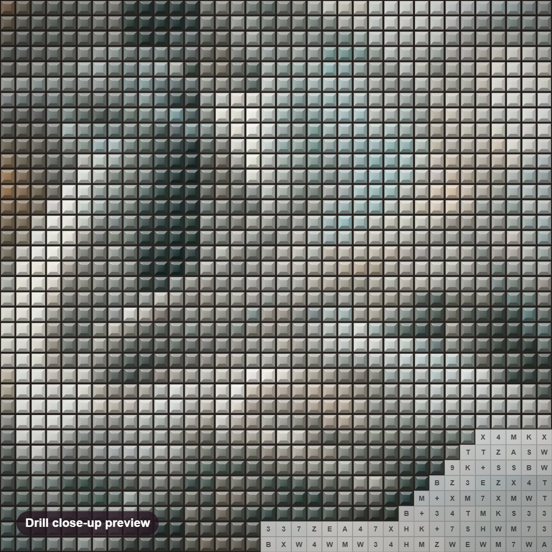 Close-up preview of the White Dragon diamond painting with square 5D drills and printed canvas symbols