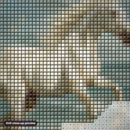 Close-up preview of the White Horse's Energetic Run Along the Coast diamond painting with square 5D drills and printed canvas symbols