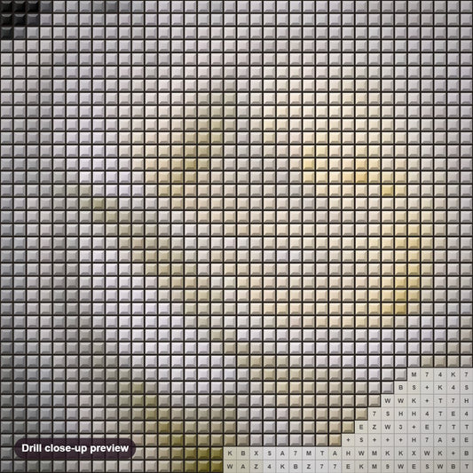 Close-up preview of the White Rose with Dew Drops diamond painting with square 5D drills and printed canvas symbols