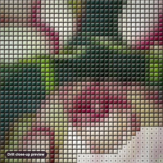 Close-up preview of the White Roses with Red Tips diamond painting with square 5D drills and printed canvas symbols