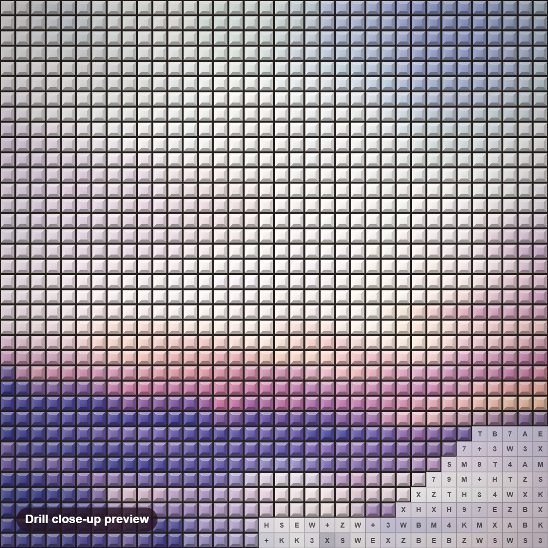 Close-up preview of the White Seal diamond painting with square 5D drills and printed canvas symbols