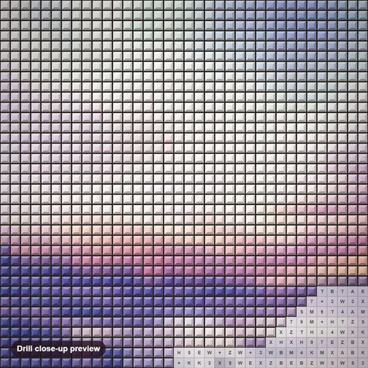 Close-up preview of the White Seal diamond painting with square 5D drills and printed canvas symbols
