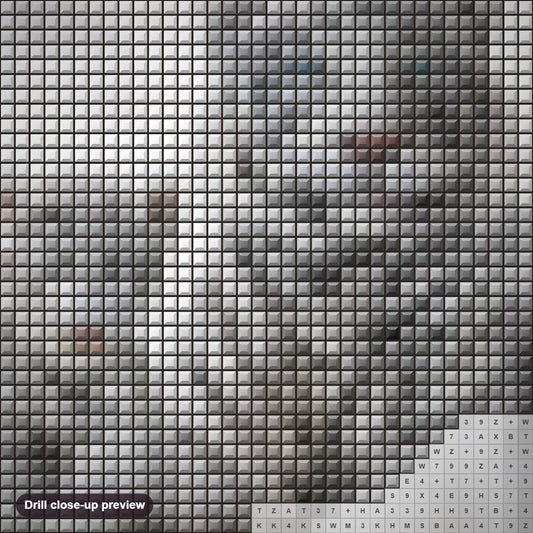 Close-up preview of the White Tiger & Cub diamond painting with square 5D drills and printed canvas symbols