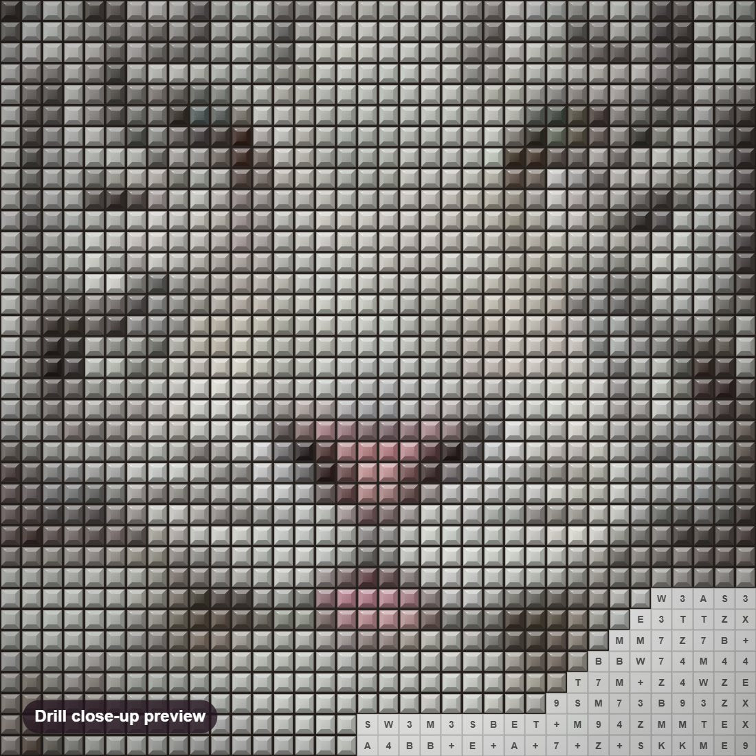 Close-up preview of the White Tiger in Snow diamond painting with square 5D drills and printed canvas symbols