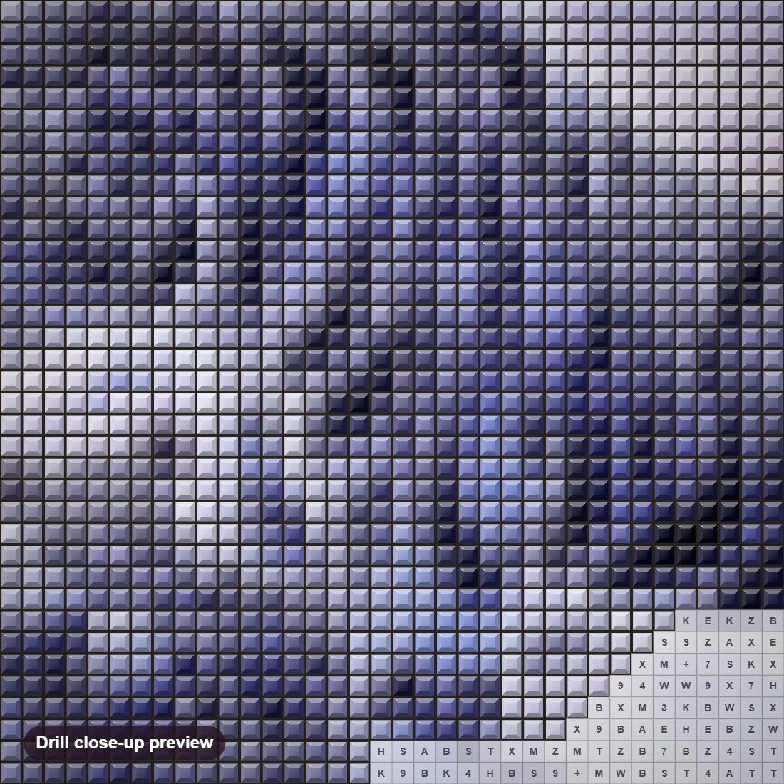 Close-up preview of the White Tigers diamond painting with square 5D drills and printed canvas symbols