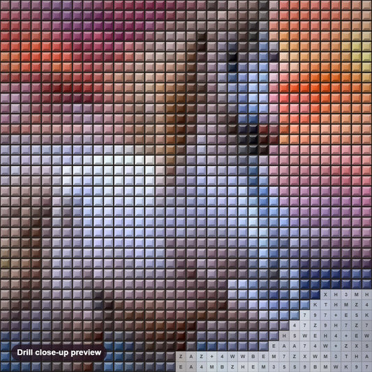 Close-up preview of the White Unicorn diamond painting with square 5D drills and printed canvas symbols