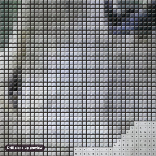 Close-up preview of the White Wolf Howling diamond painting with square 5D drills and printed canvas symbols