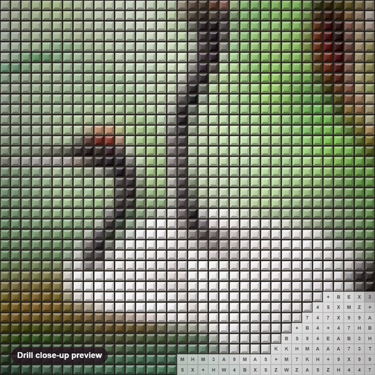 Close-up preview of the Whooping Crane Pair diamond painting with square 5D drills and printed canvas symbols