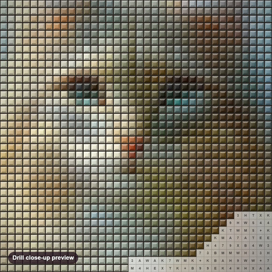 Close-up preview of the Wild Cat in a Scenic Meadow diamond painting with square 5D drills and printed canvas symbols