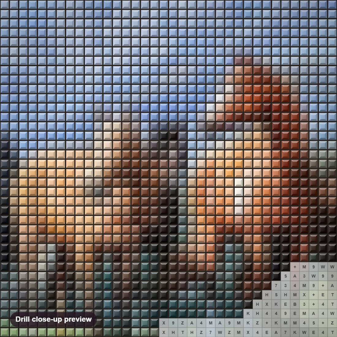 Close-up preview of the Wild Horses diamond painting with square 5D drills and printed canvas symbols