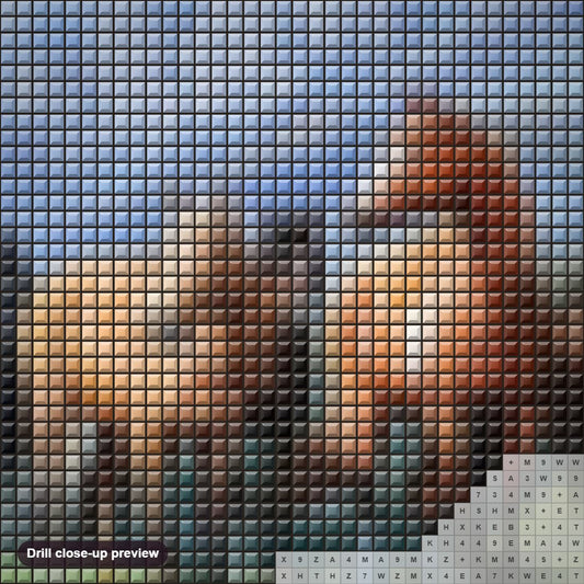 Close-up preview of the Wild Horses diamond painting with square 5D drills and printed canvas symbols