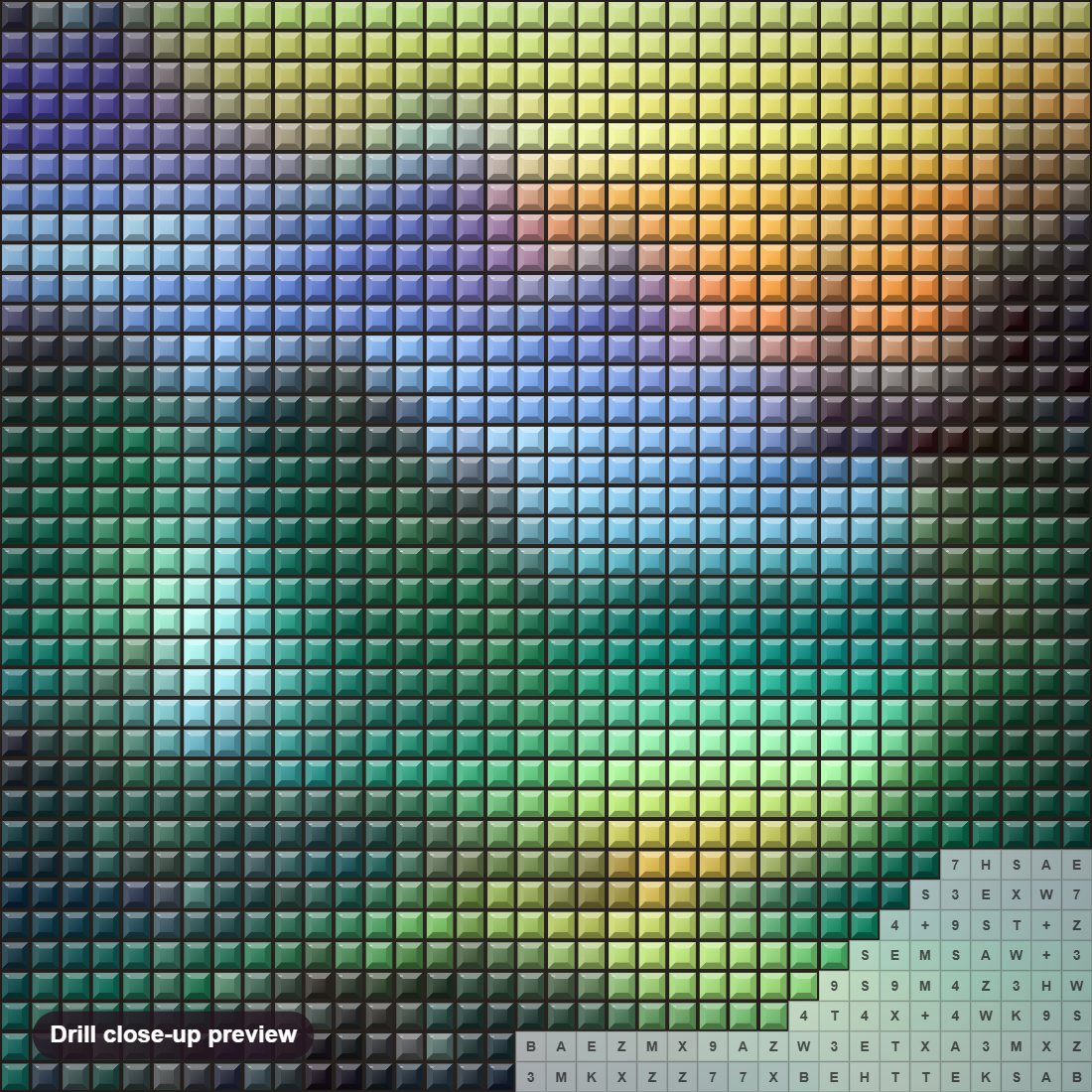 Close-up preview of the Window to Fantasy Land diamond painting with square 5D drills and printed canvas symbols