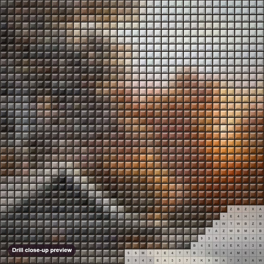 Close-up preview of the Winter Evening diamond painting with square 5D drills and printed canvas symbols