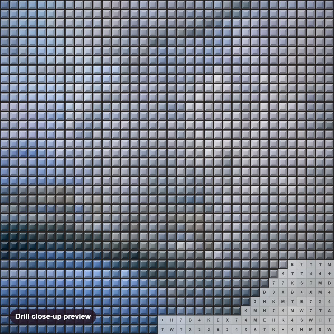 Close-up preview of the Winter Landscape diamond painting with square 5D drills and printed canvas symbols