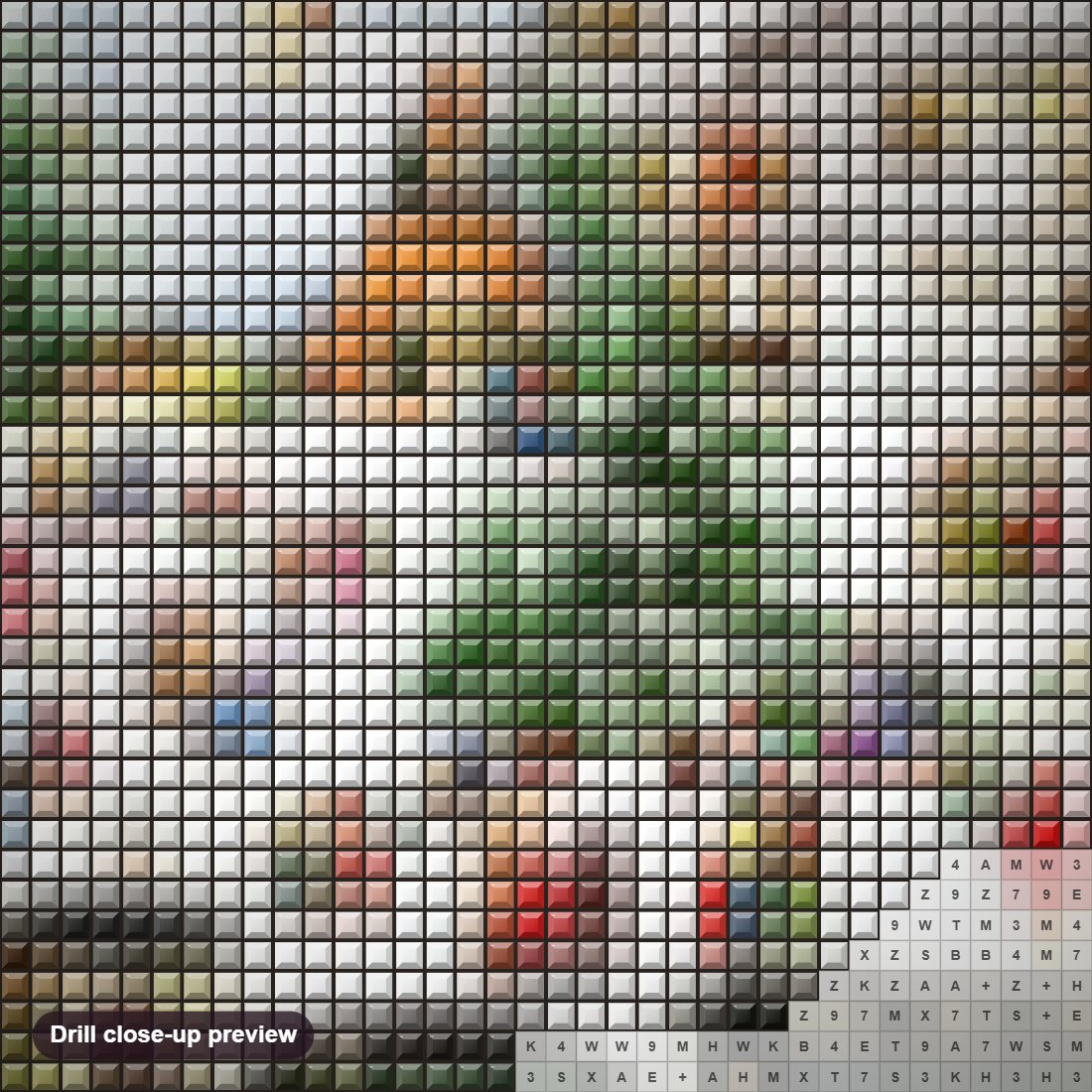 Close-up preview of the Winter Train diamond painting with square 5D drills and printed canvas symbols