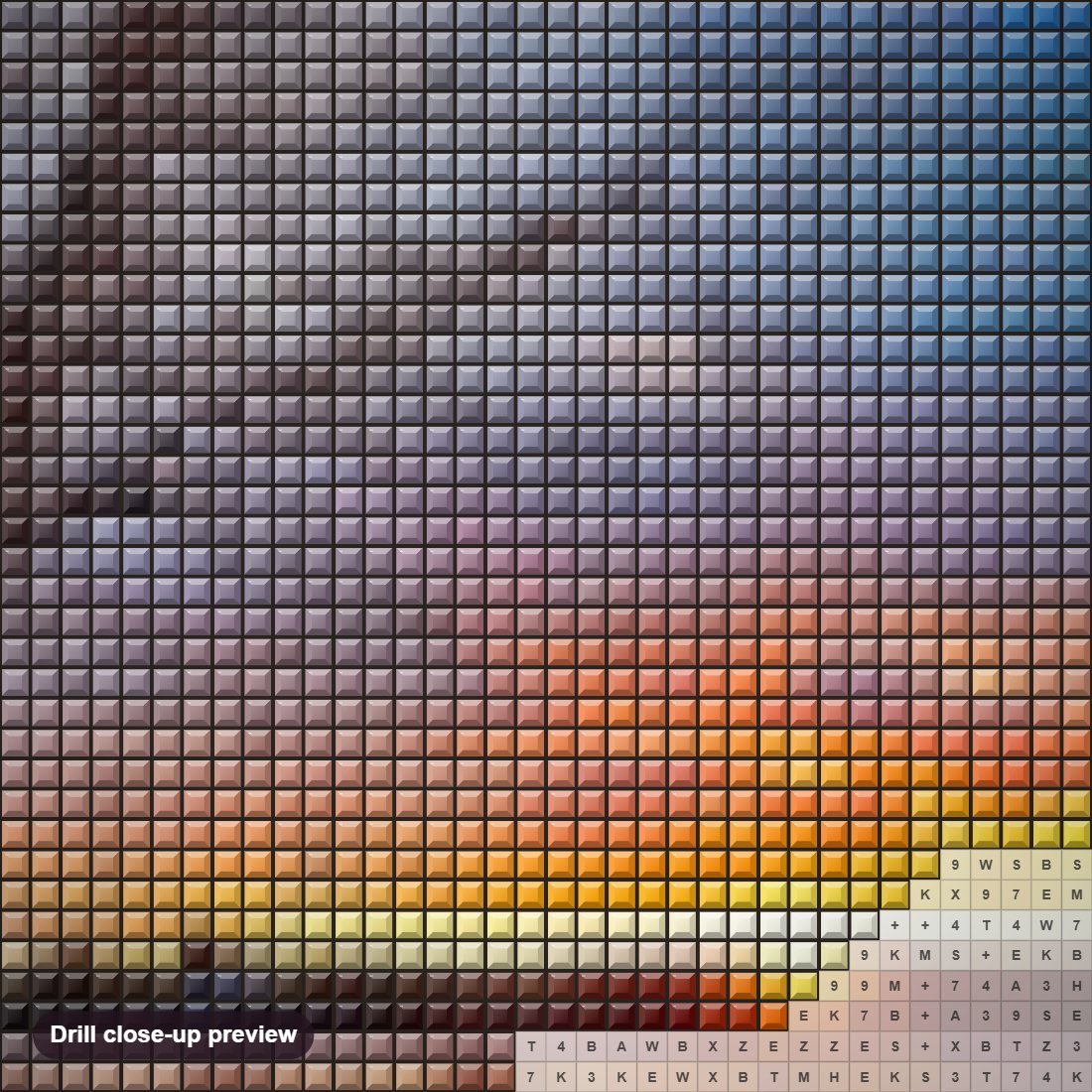 Close-up preview of the Winter Twilight diamond painting with square 5D drills and printed canvas symbols