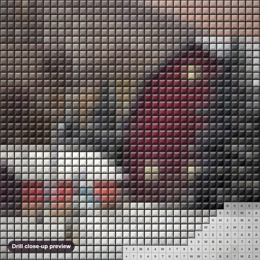 Close-up preview of the Winter View & Christmas diamond painting with square 5D drills and printed canvas symbols