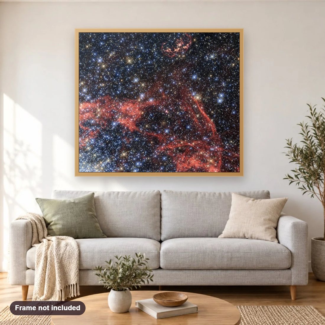 Wispy Remains of Supernova Explosion Hide Possible 'Survivor' diamond painting shown framed on a living room wall above a sofa