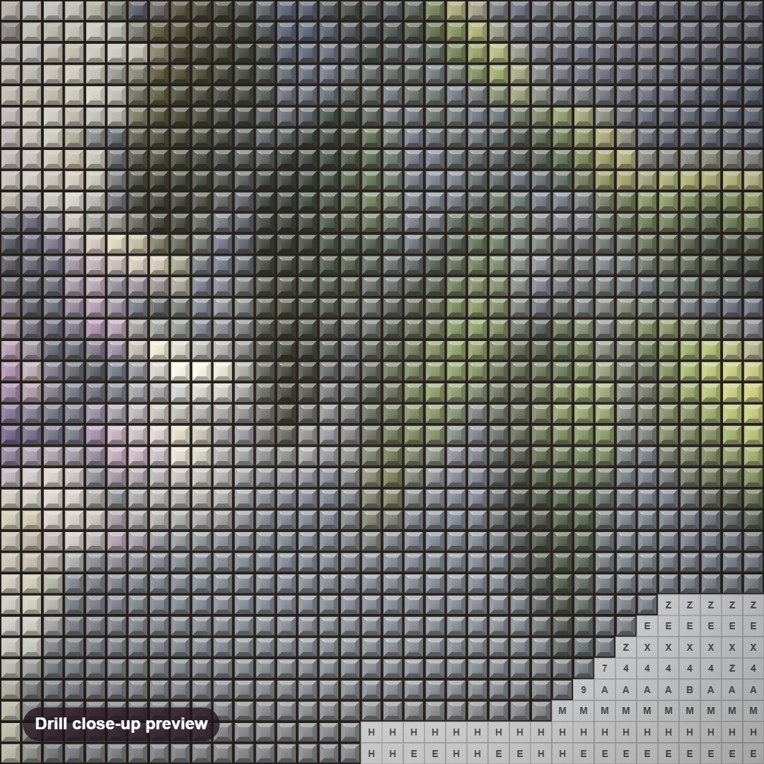Close-up preview of the Wisteria diamond painting with square 5D drills and printed canvas symbols